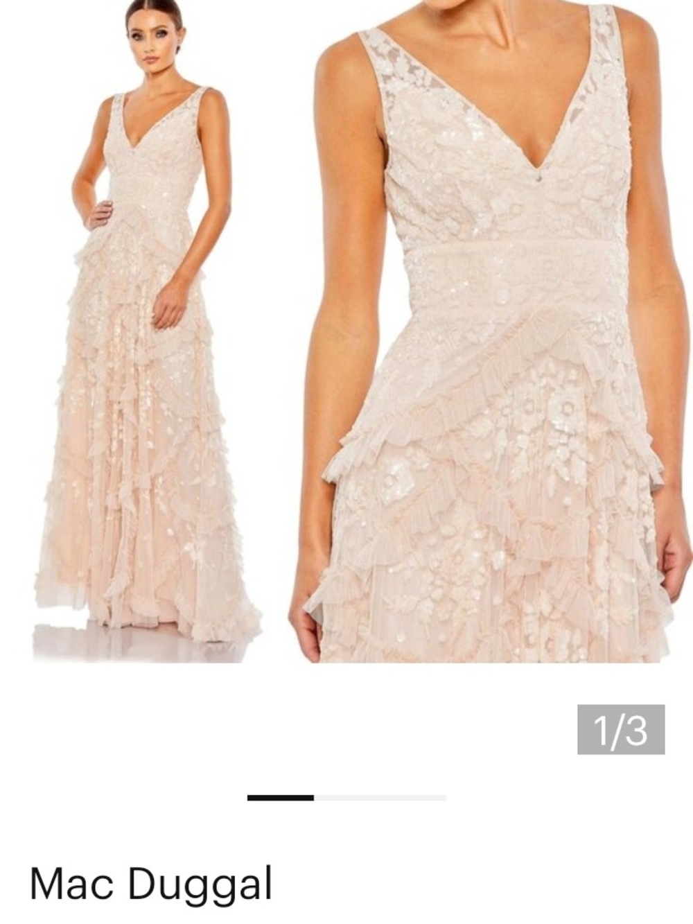 Mac Duggal Blush Pink Sequin Ruffle V-Neck Maxi Gown